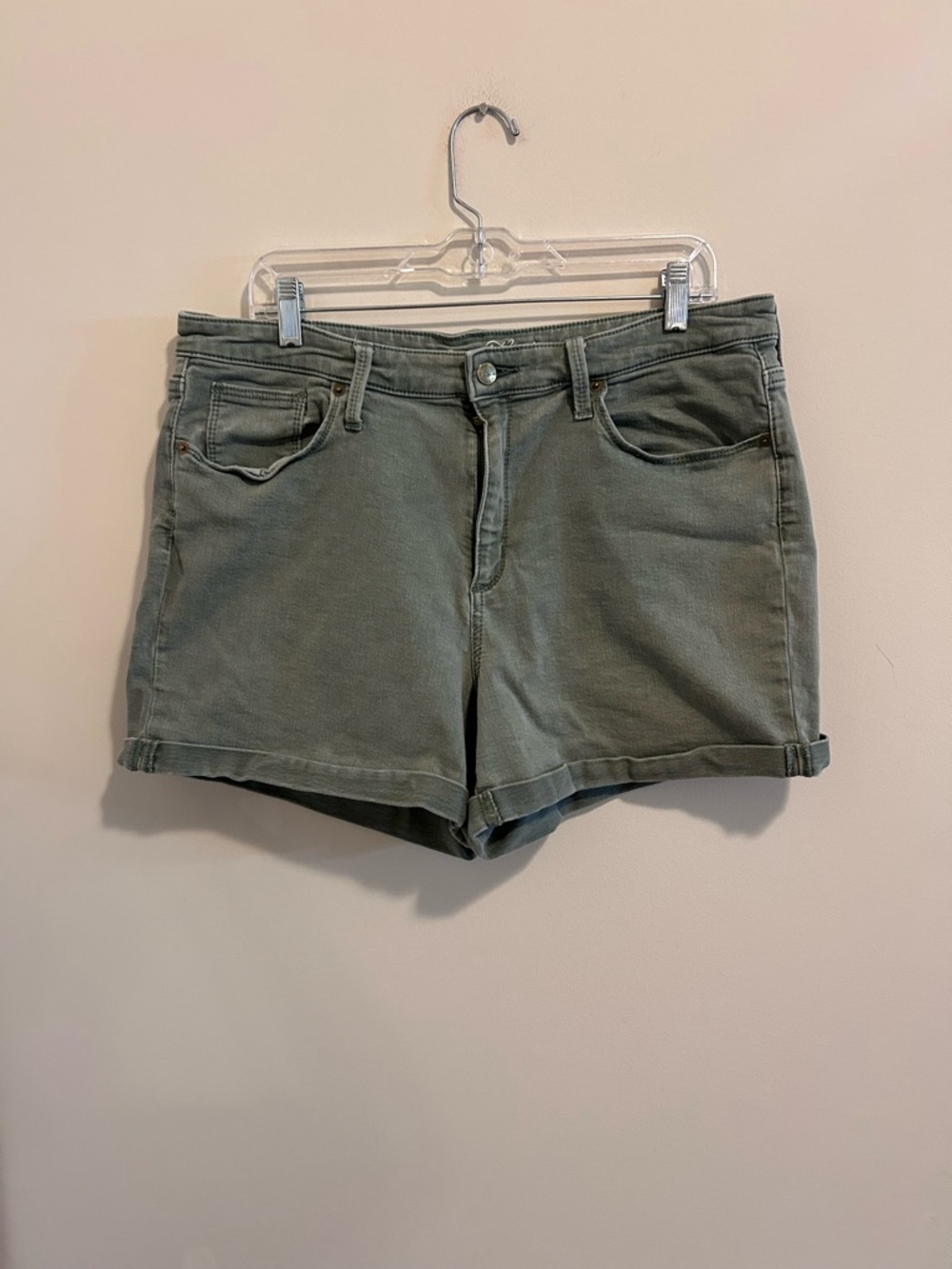 Universal Thread Olive Green High-Rise Midi Denim Shorts